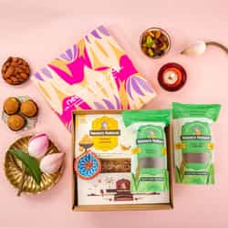 Happy Diwali Hamper with Laddoo/Date Delights, Almonds, Namkeen & Diya